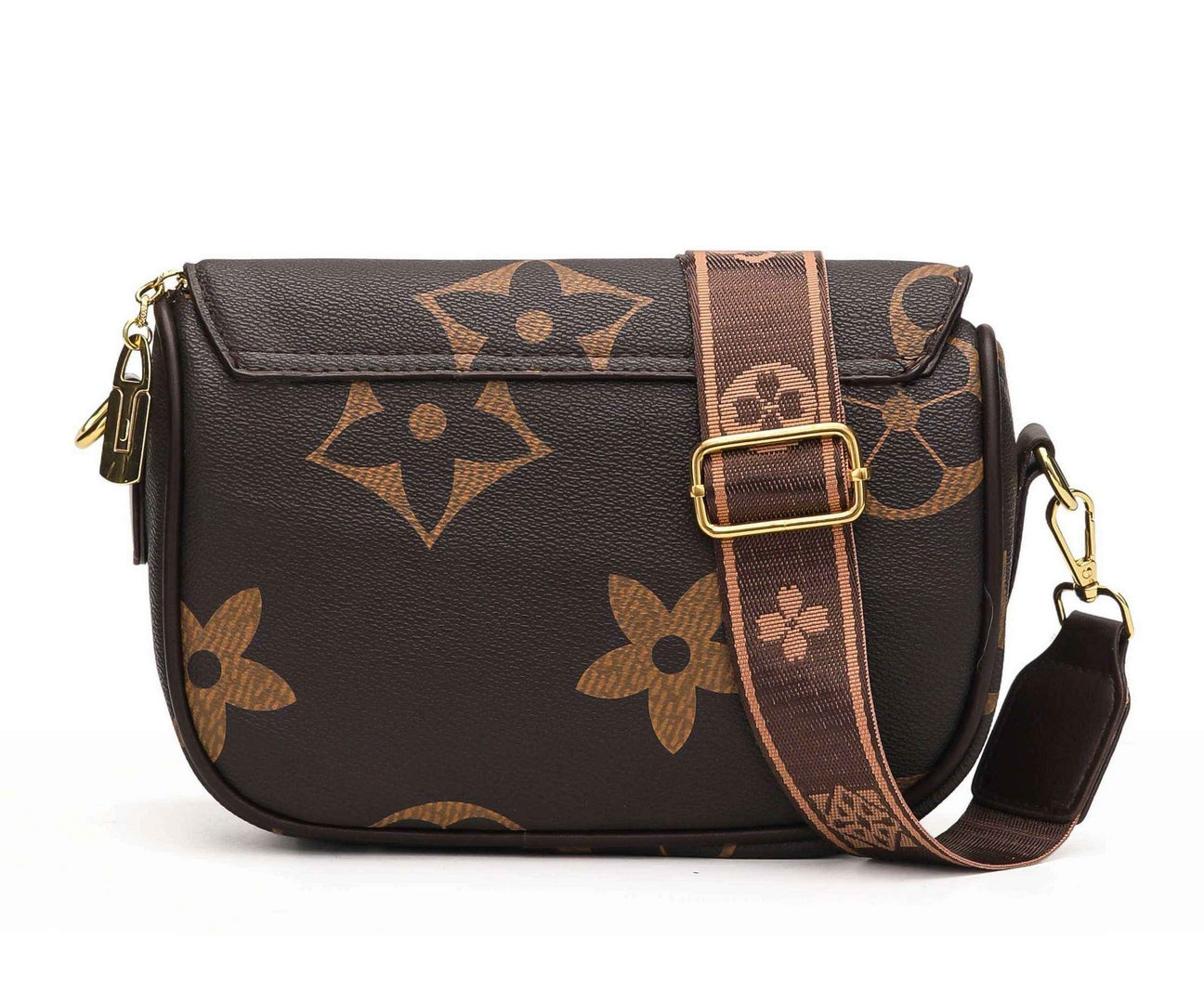 Elegant Floral Monogram Crossbody Bag – Brown Edition