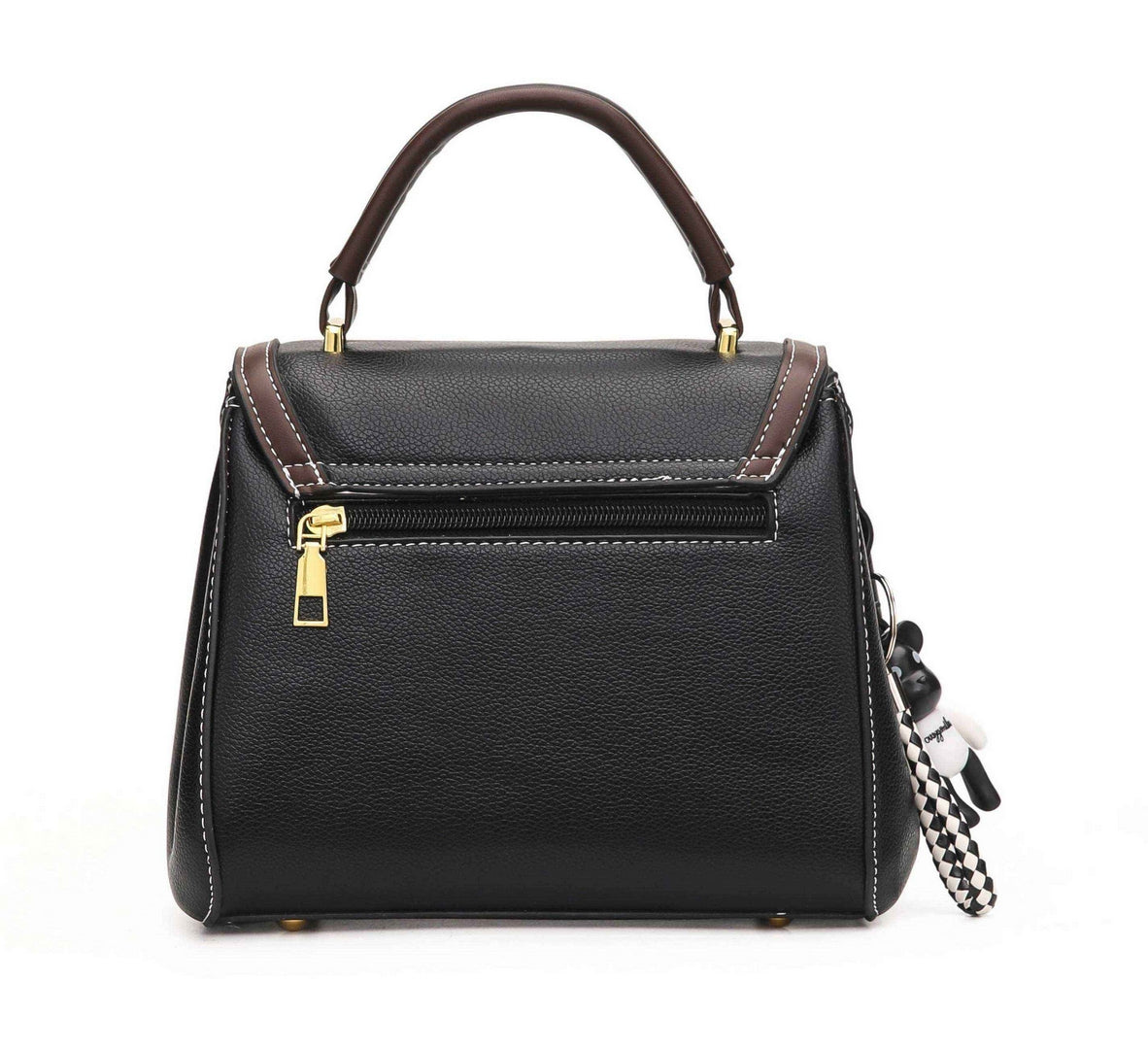 Elegant Contrast Top Handle Crossbody Bag – Black & Brown Edition