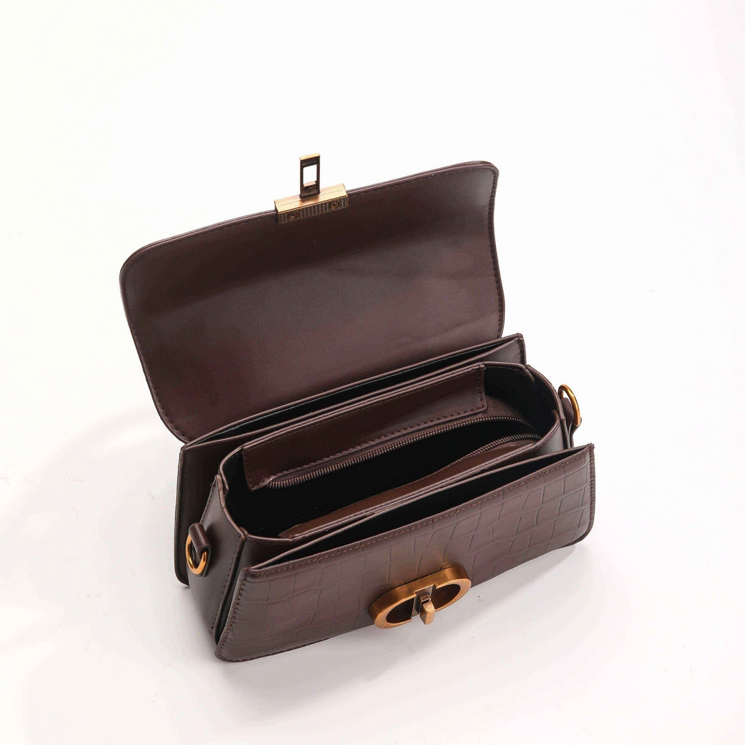 Classic Croc Accent Top Handle Bag – Espresso Brown Edition