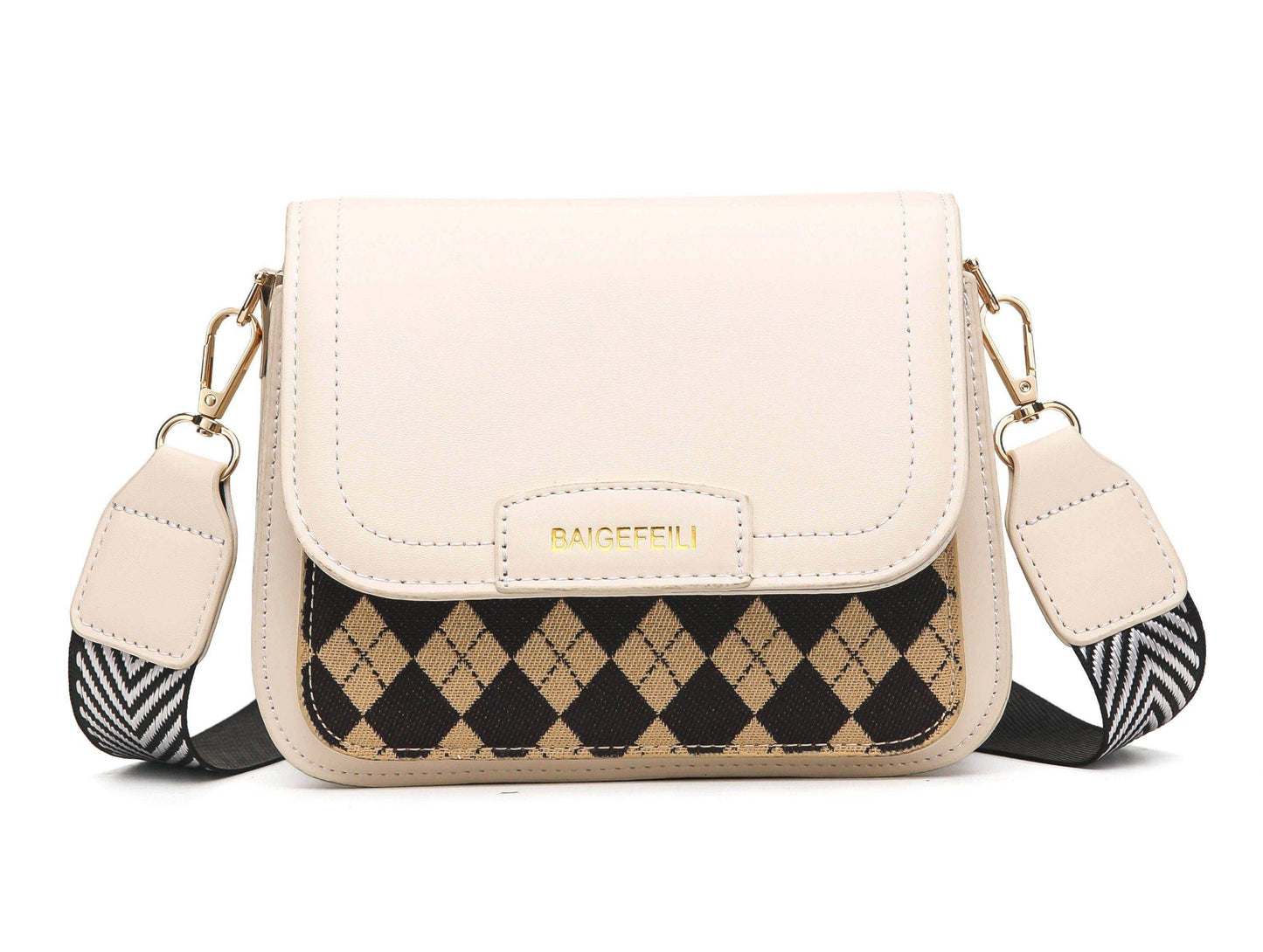 Argyle Mini Crossbody Bag – Beige & White Edition