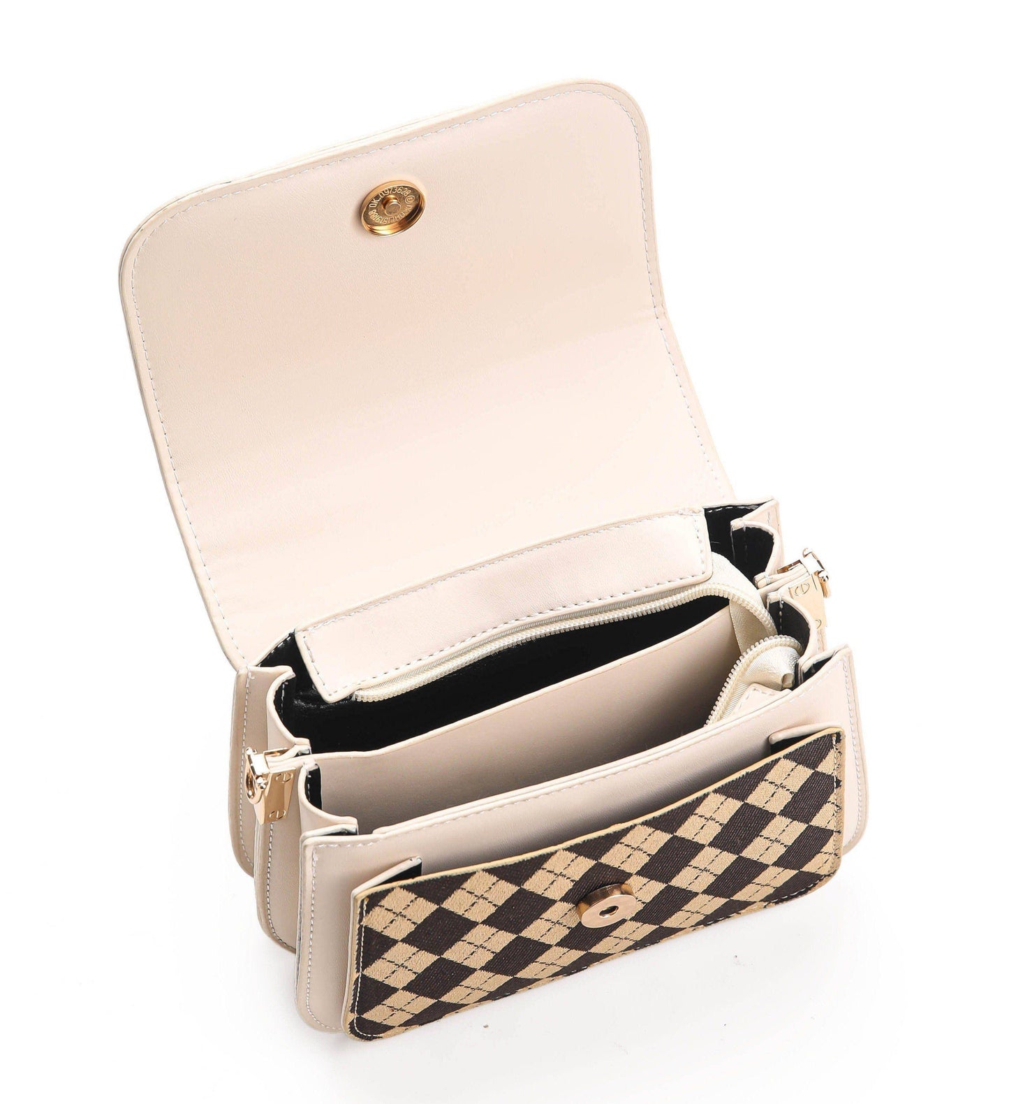 Argyle Mini Crossbody Bag – Beige & White Edition
