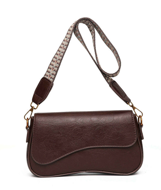 Classic Curved Flap Shoulder Bag – Coffee Brown Edition