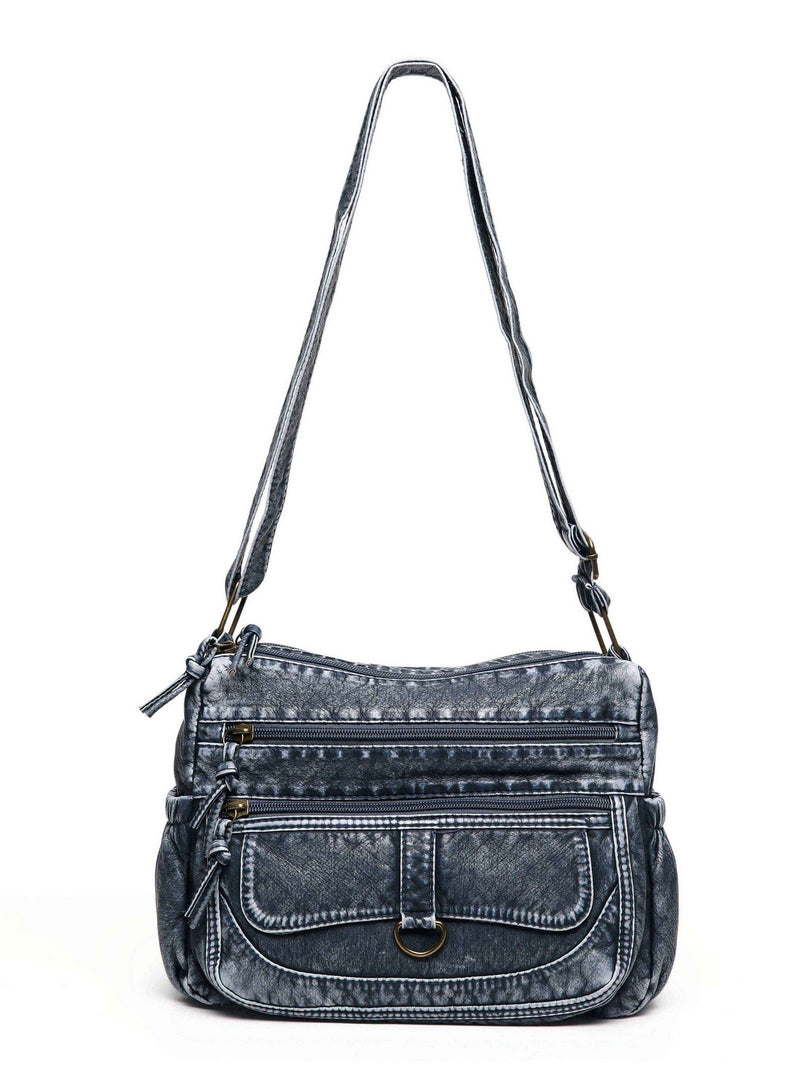 Vintage Multi-Pocket Shoulder Bag – Denim Blue Edition