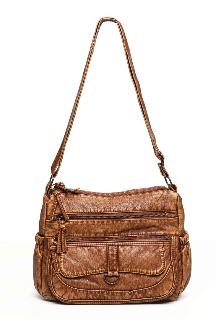 Vintage Multi-Pocket Shoulder Bag – Tan Edition