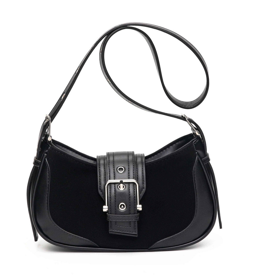 Vintage Buckle Shoulder Bag – Classic Black Edition