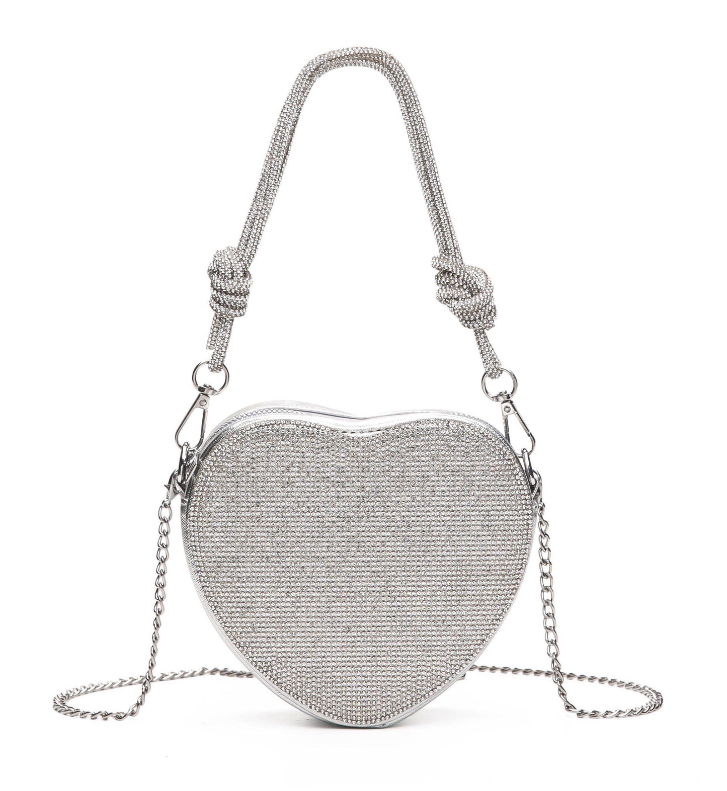 Crystal Heart Crossbody Bag – Silver Edition
