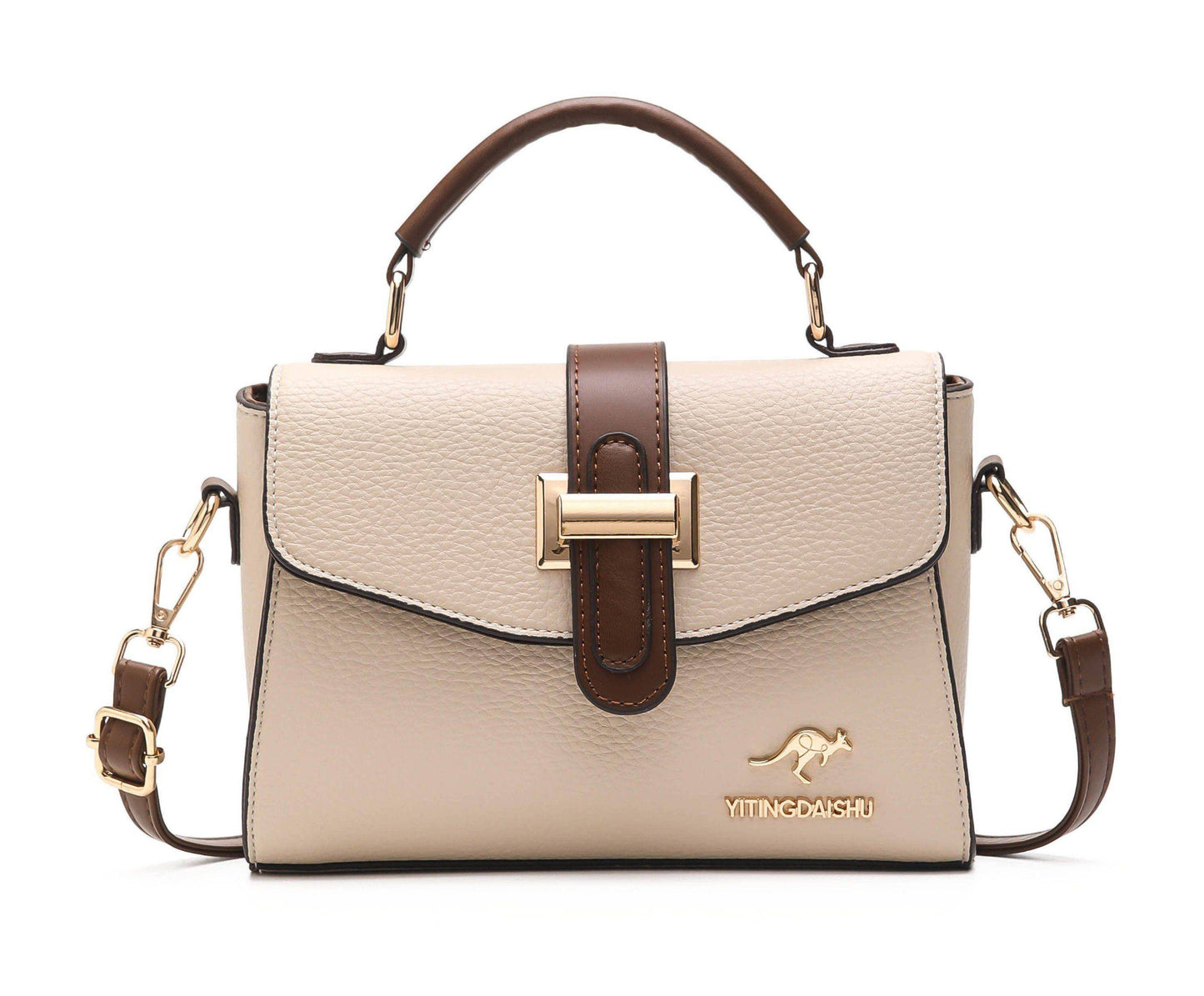 Classic Top Handle Crossbody Bag – Beige & Brown Edition