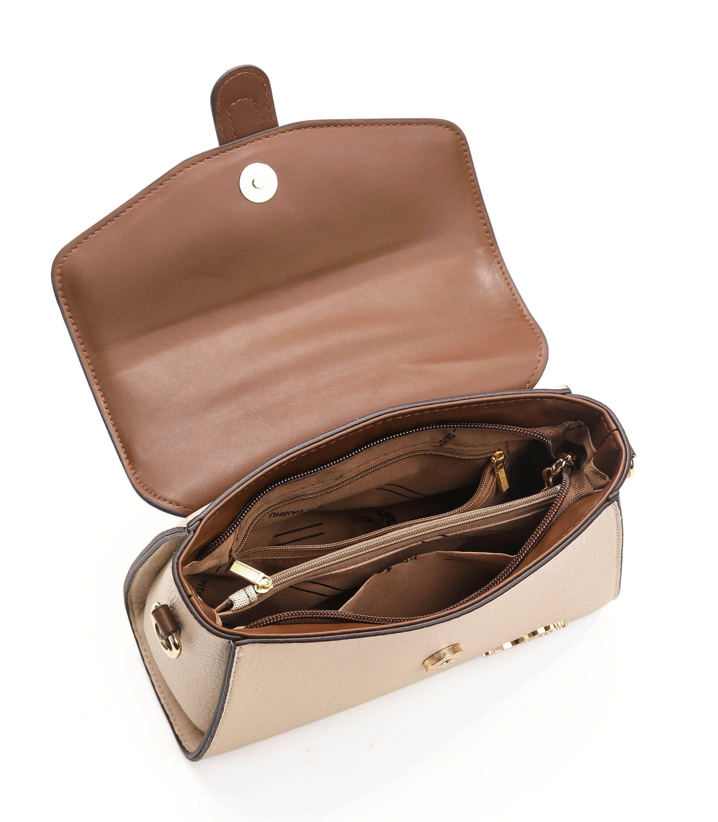 Classic Top Handle Crossbody Bag – Beige & Brown Edition