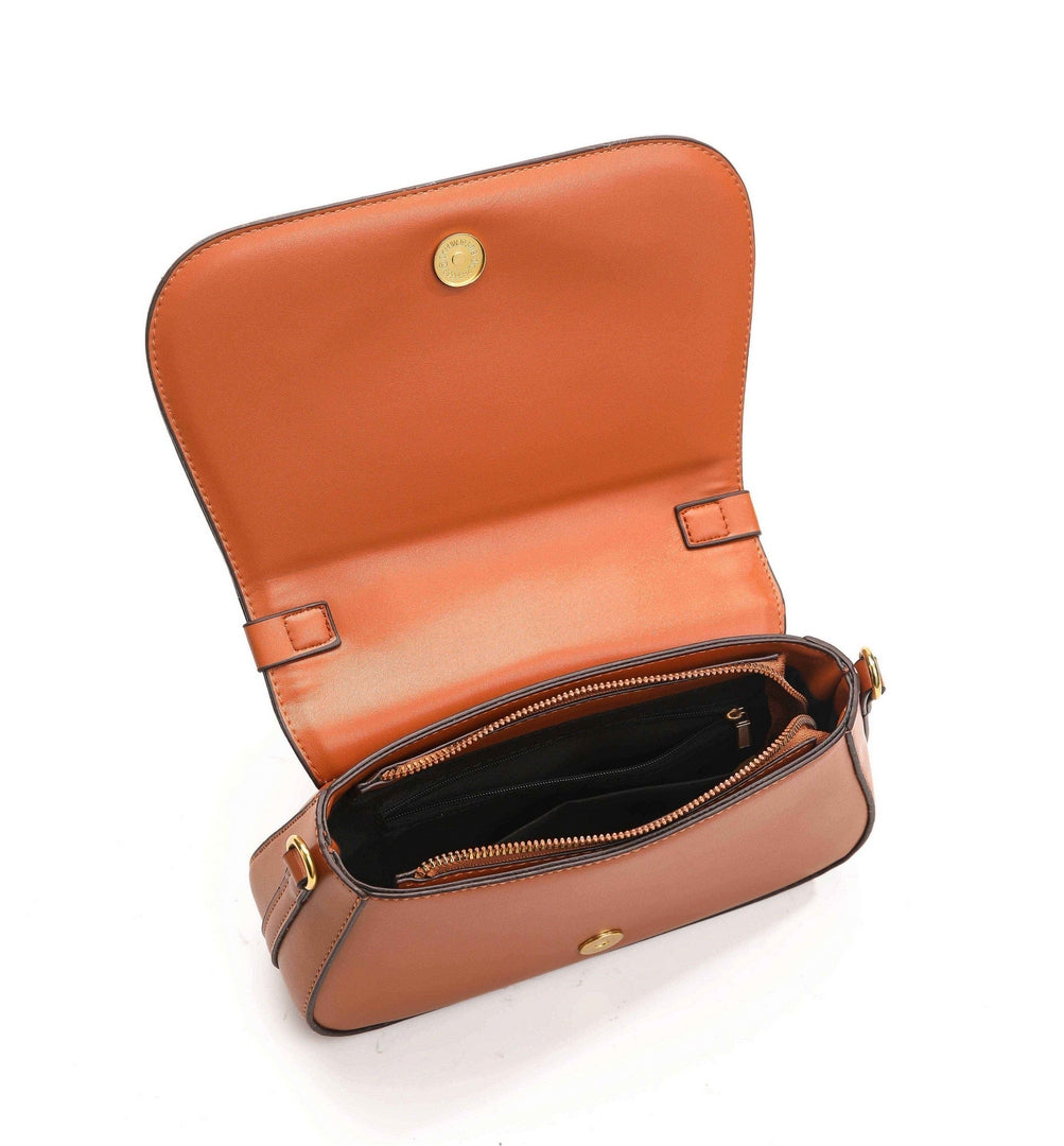 Elegant Top Handle Crossbody Bag – Tan Brown Edition
