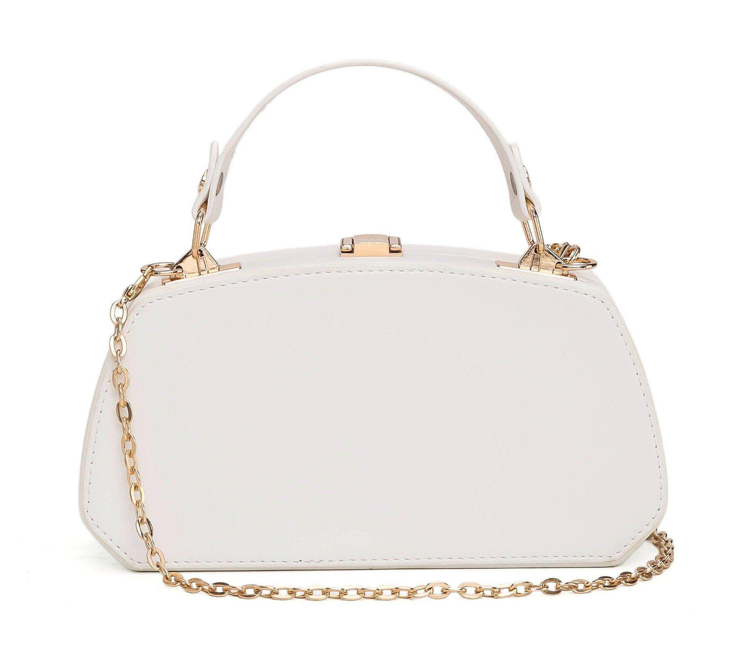 Elegant Box Clutch with Chain – White & Gold Edition
