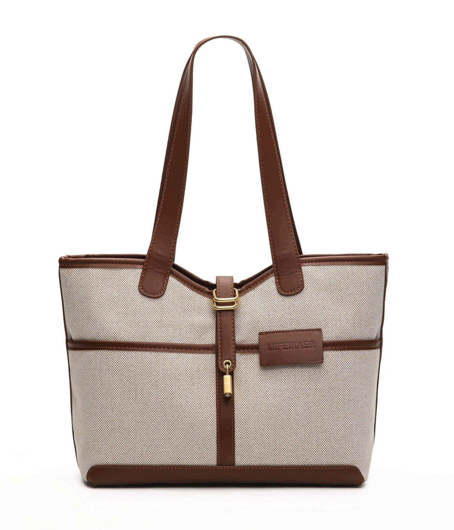 Classic Canvas Tote Bag – Beige & Brown Edition