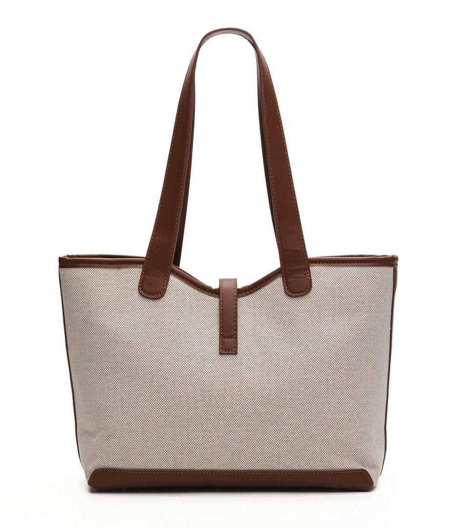 Classic Canvas Tote Bag – Beige & Brown Edition