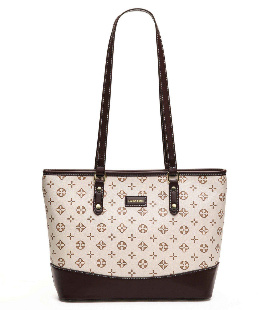 Classic Monogram Tote Bag – Beige & Brown Edition