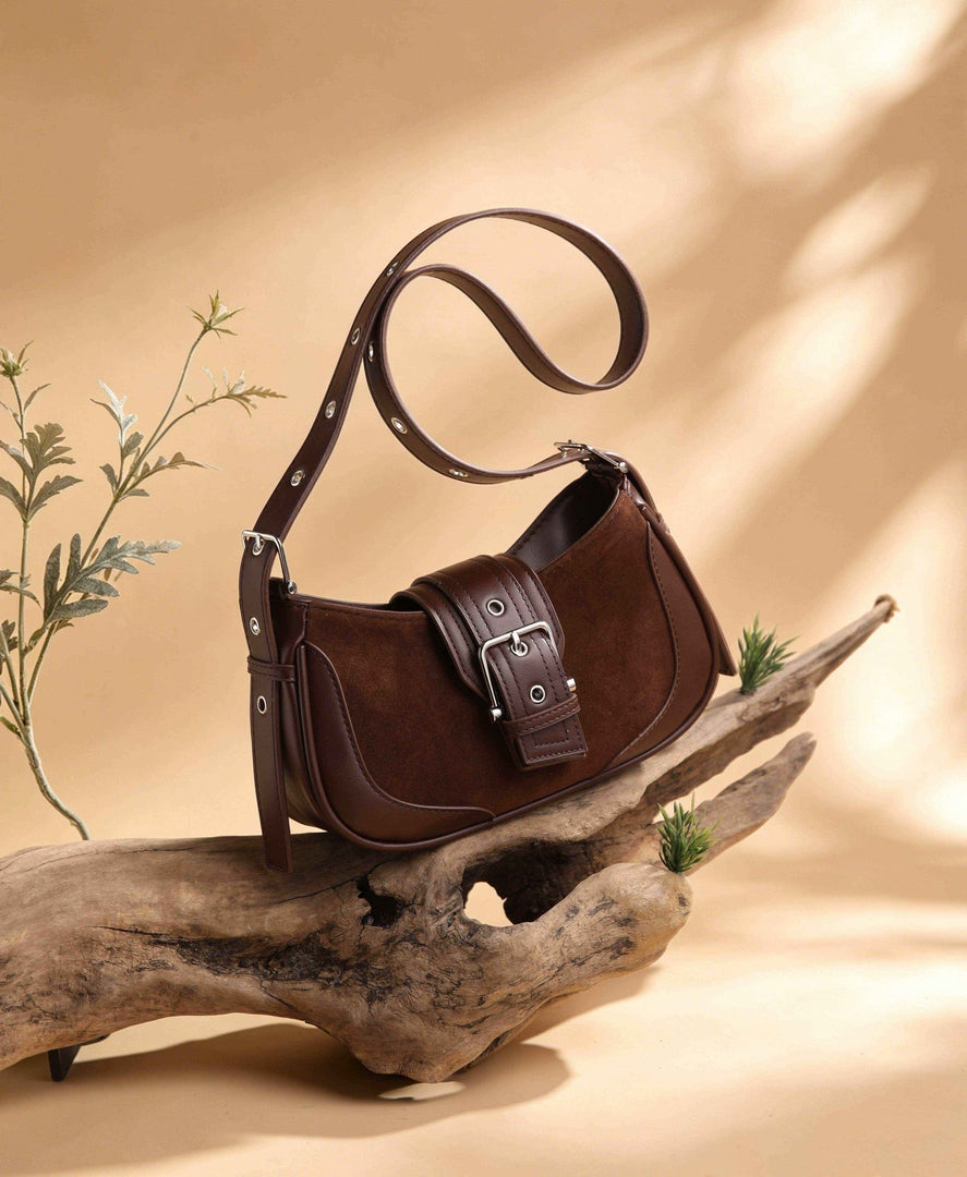 Vintage Buckle Shoulder Bag – Chocolate Brown Edition