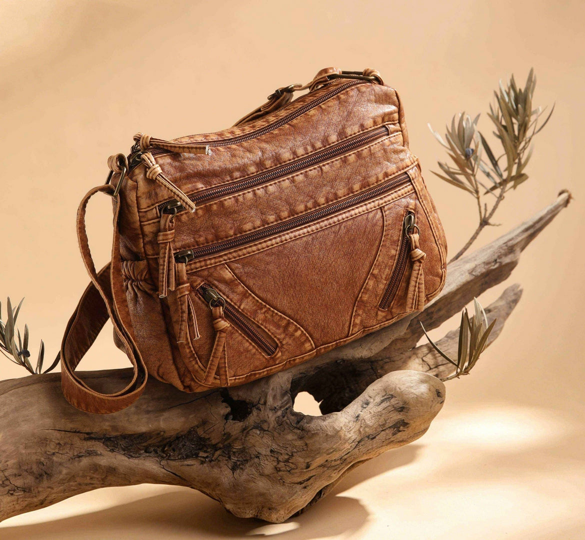 Vintage Multi-Pocket Crossbody Bag – Tan Edition