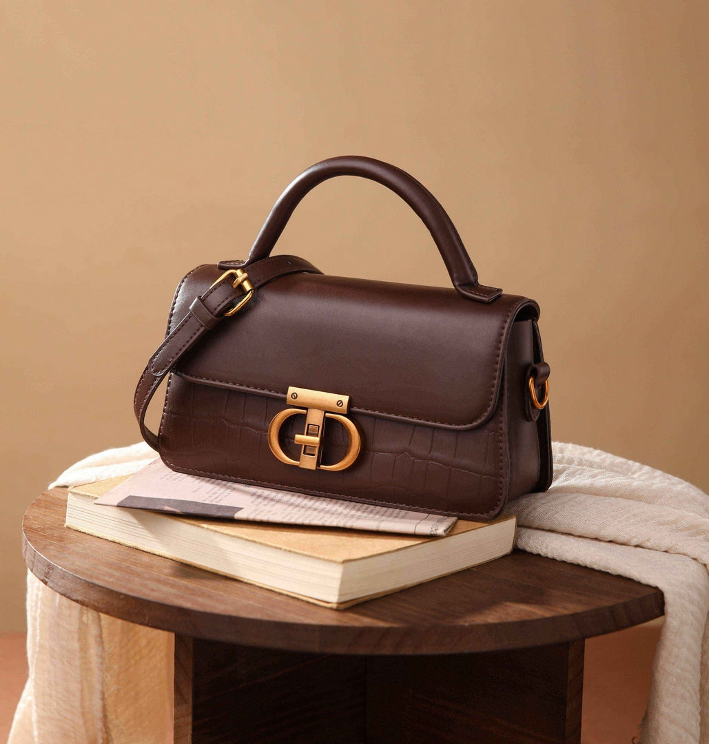 Classic Croc Accent Top Handle Bag – Espresso Brown Edition