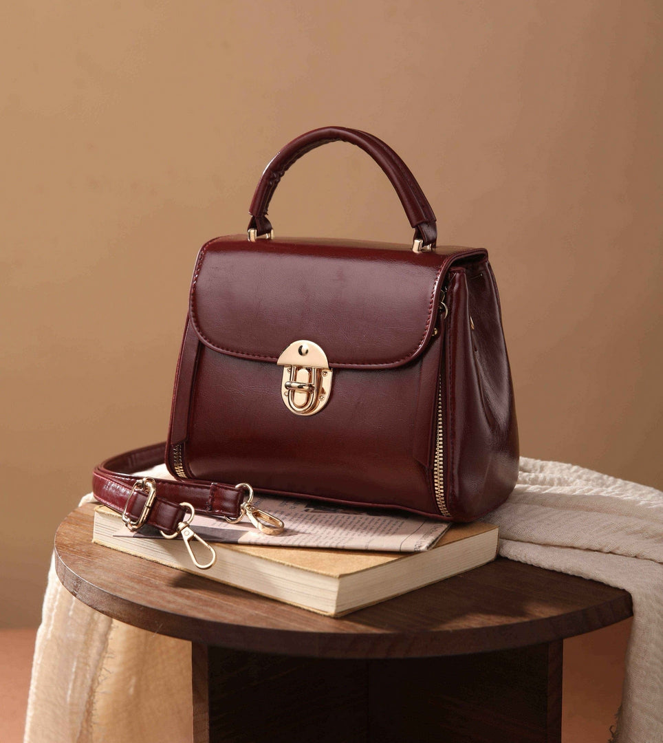 Classic Structured Top Handle Satchel – Burgundy Edition