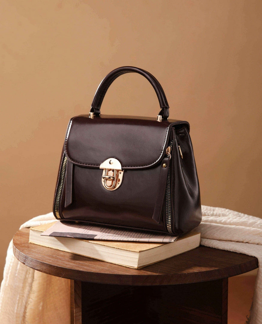 Classic Top Handle Lock Bag – Espresso Brown Edition