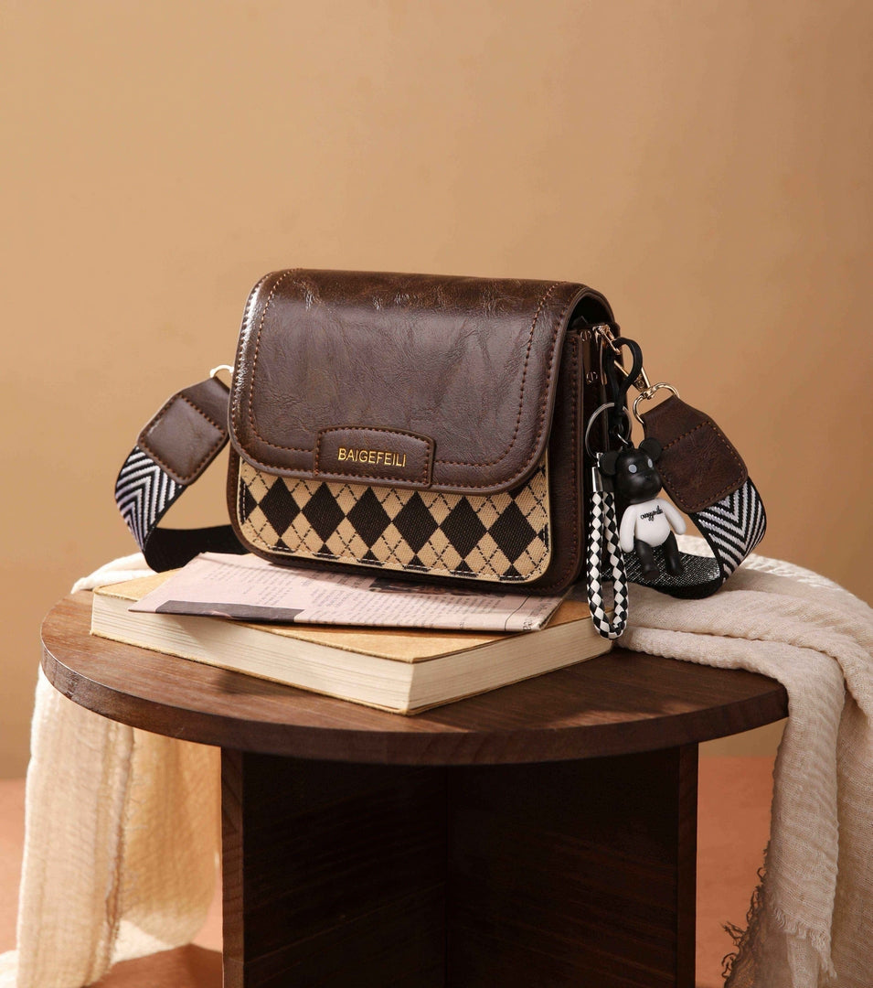 Vintage Argyle Crossbody Bag – Coffee Brown Edition