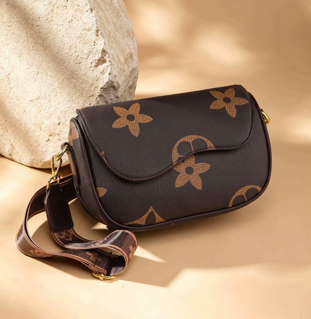 Elegant Floral Monogram Crossbody Bag – Brown Edition