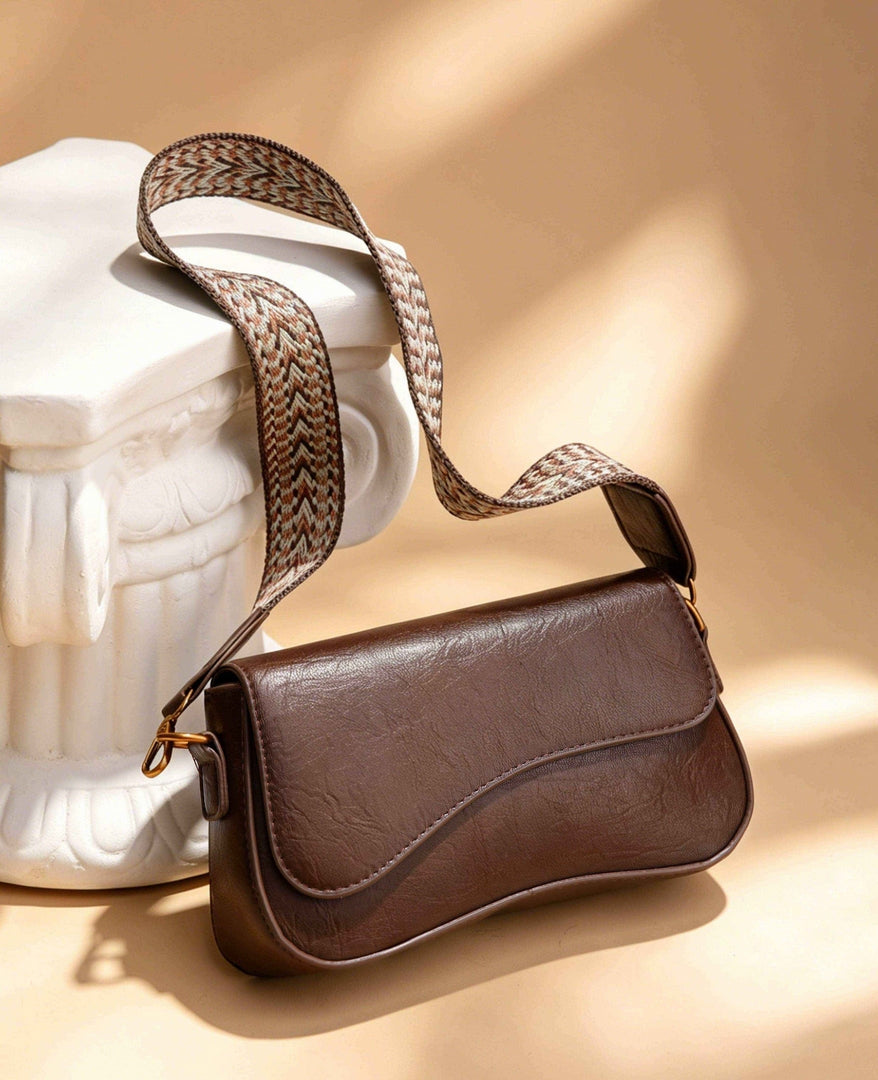 Classic Curved Flap Shoulder Bag – Coffee Brown Edition