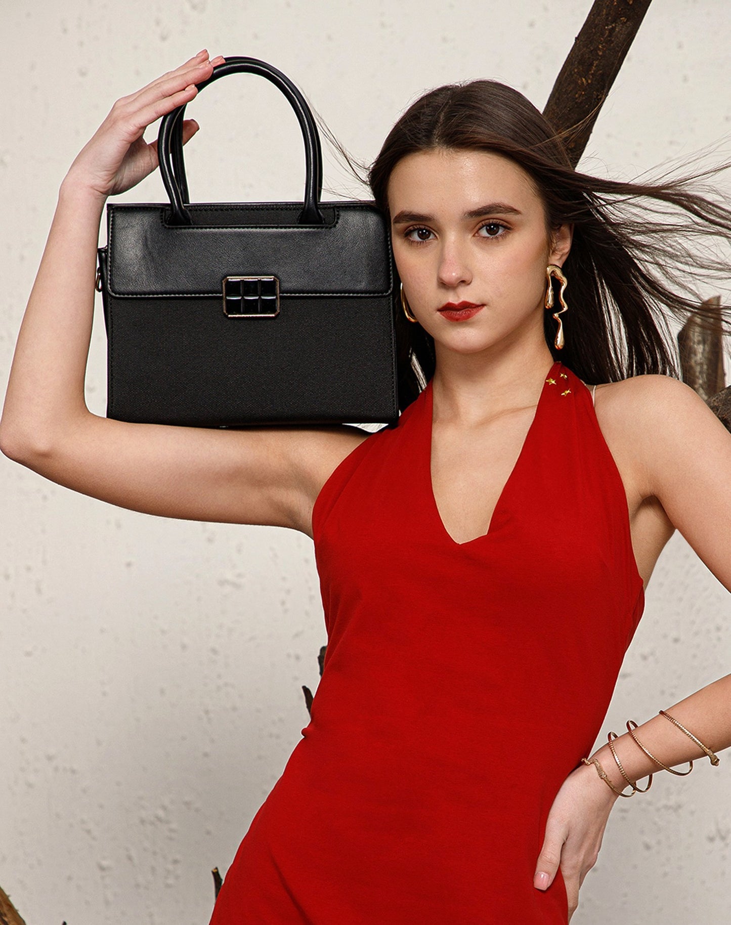 Classic Top Handle Structured Bag – Black Edition
