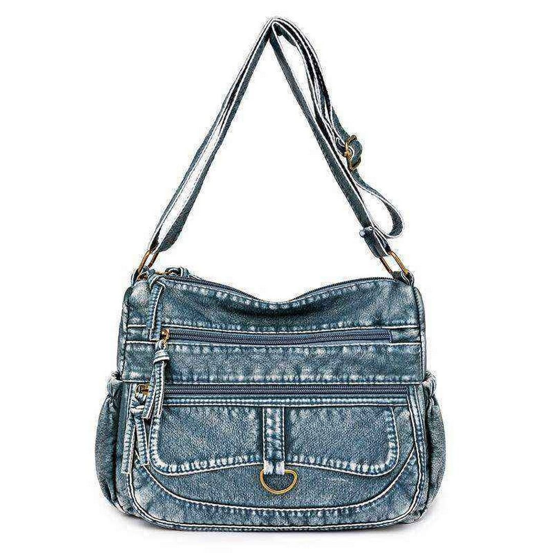 Vintage Multi-Pocket Shoulder Bag – Denim Blue Edition