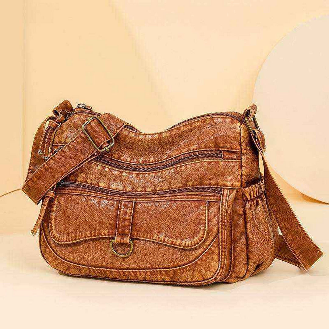 Vintage Multi-Pocket Shoulder Bag – Tan Edition