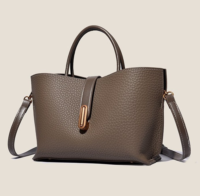Classic Pebbled Leather Tote Bag – Taupe Edition