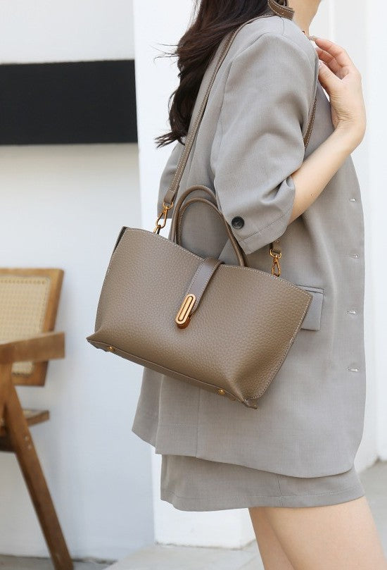 Classic Pebbled Leather Tote Bag – Taupe Edition