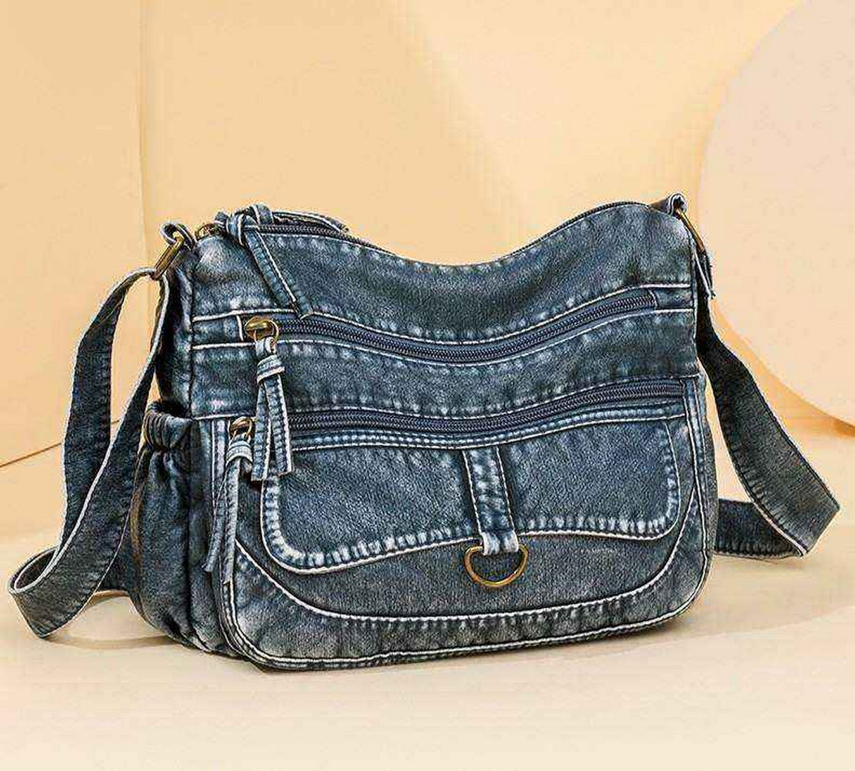 Vintage Multi-Pocket Shoulder Bag – Denim Blue Edition