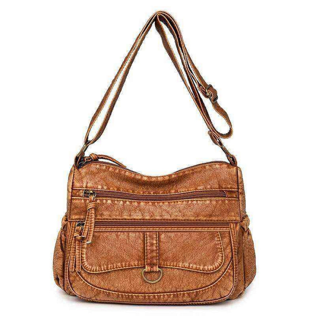 Vintage Multi-Pocket Shoulder Bag – Tan Edition