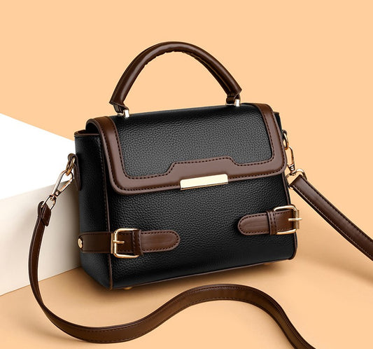 The "Saddle Buckle" Black & Brown Satchel