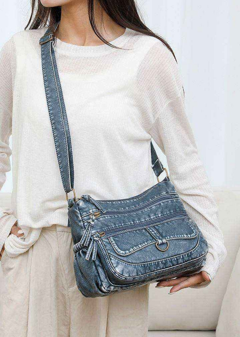 Vintage Multi-Pocket Shoulder Bag – Denim Blue Edition