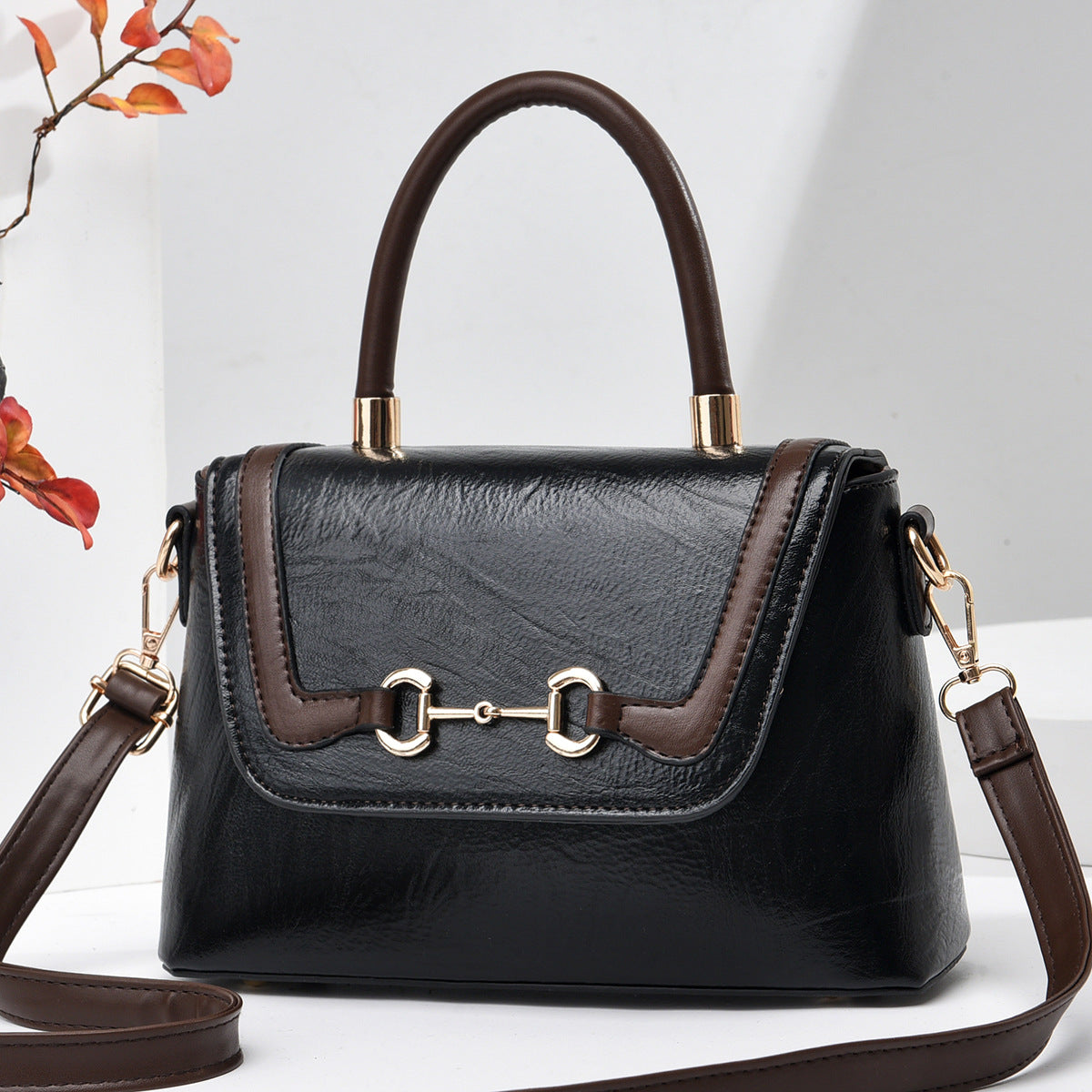 The Equestrian Noir Satchel in Onyx & Umber