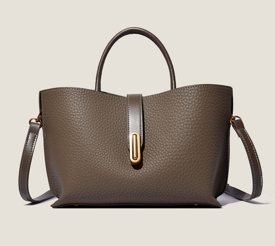 Classic Pebbled Leather Tote Bag – Taupe Edition