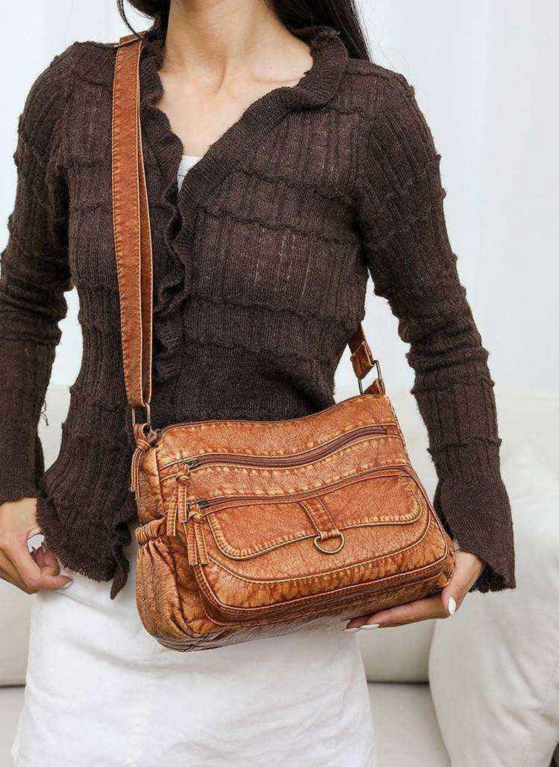 Vintage Multi-Pocket Shoulder Bag – Tan Edition