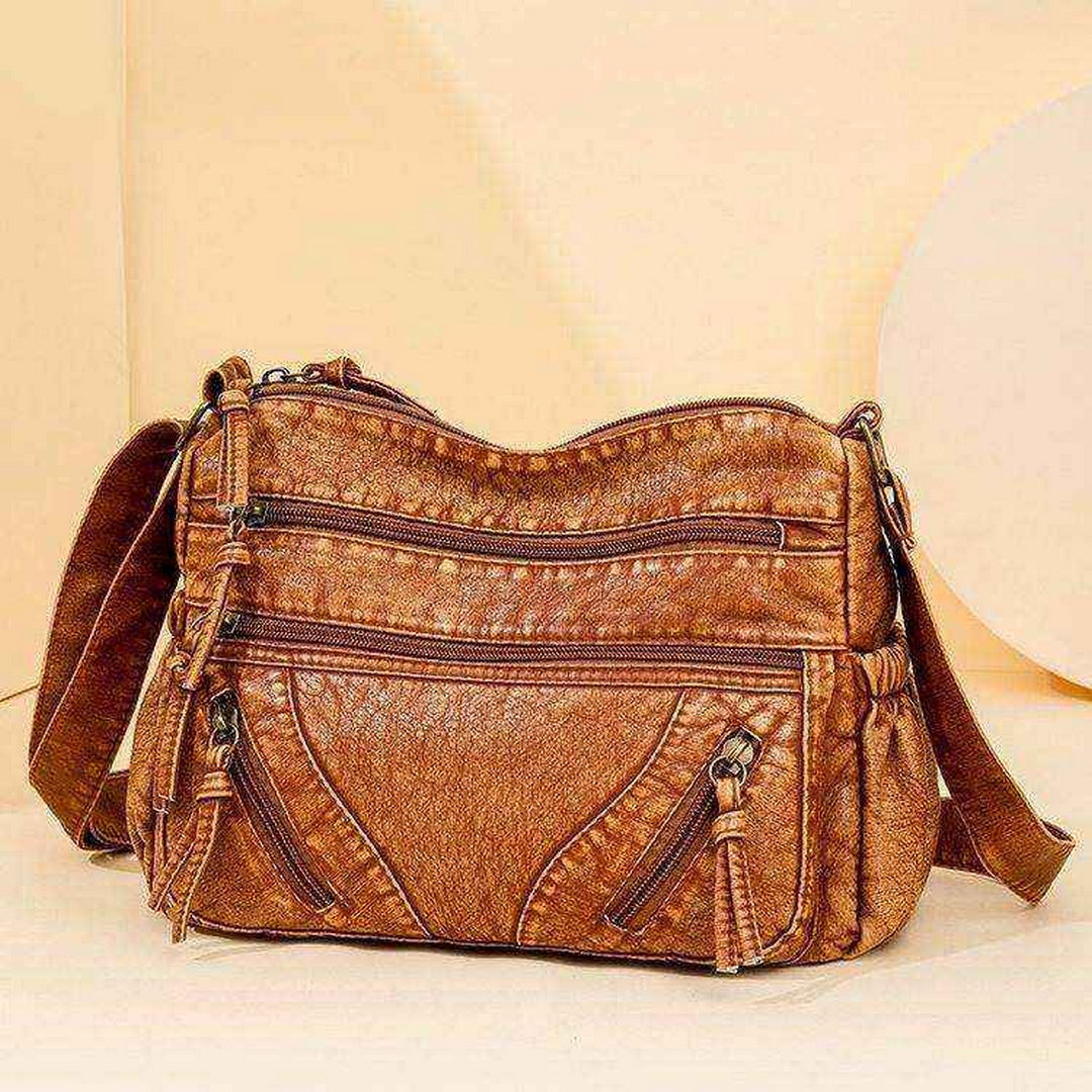 Vintage Multi-Pocket Crossbody Bag – Tan Edition