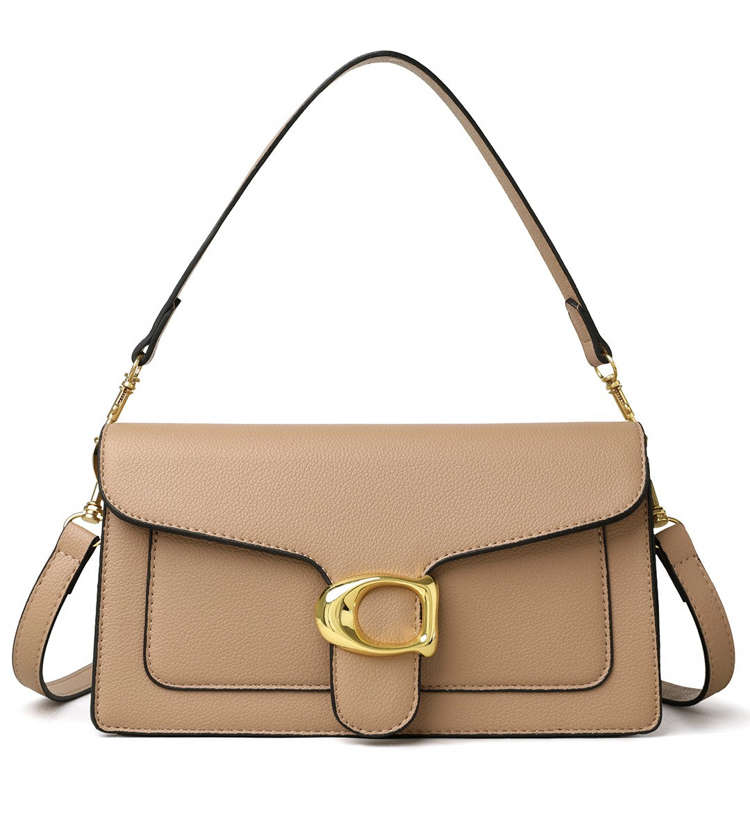 Elegant Buckle Shoulder Bag – Beige Edition