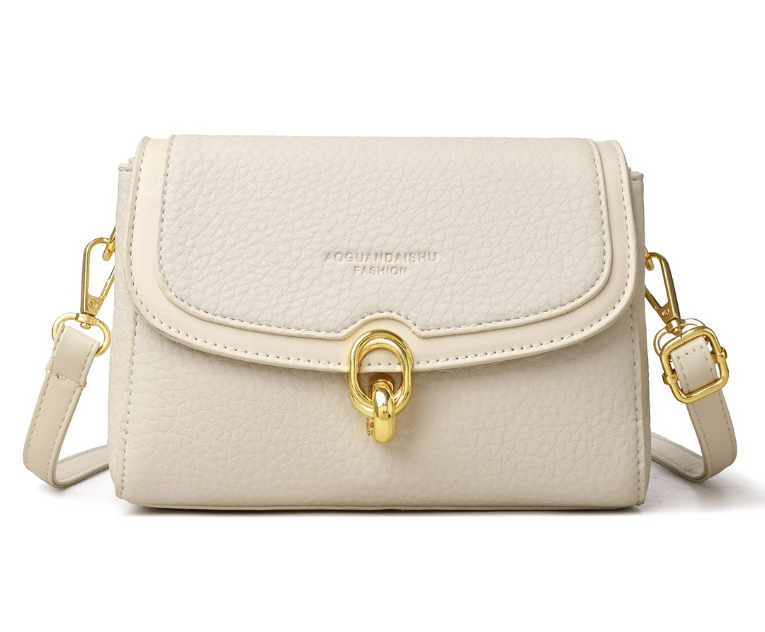 Classic Lock Leather Shoulder Bag – Ivory Edition