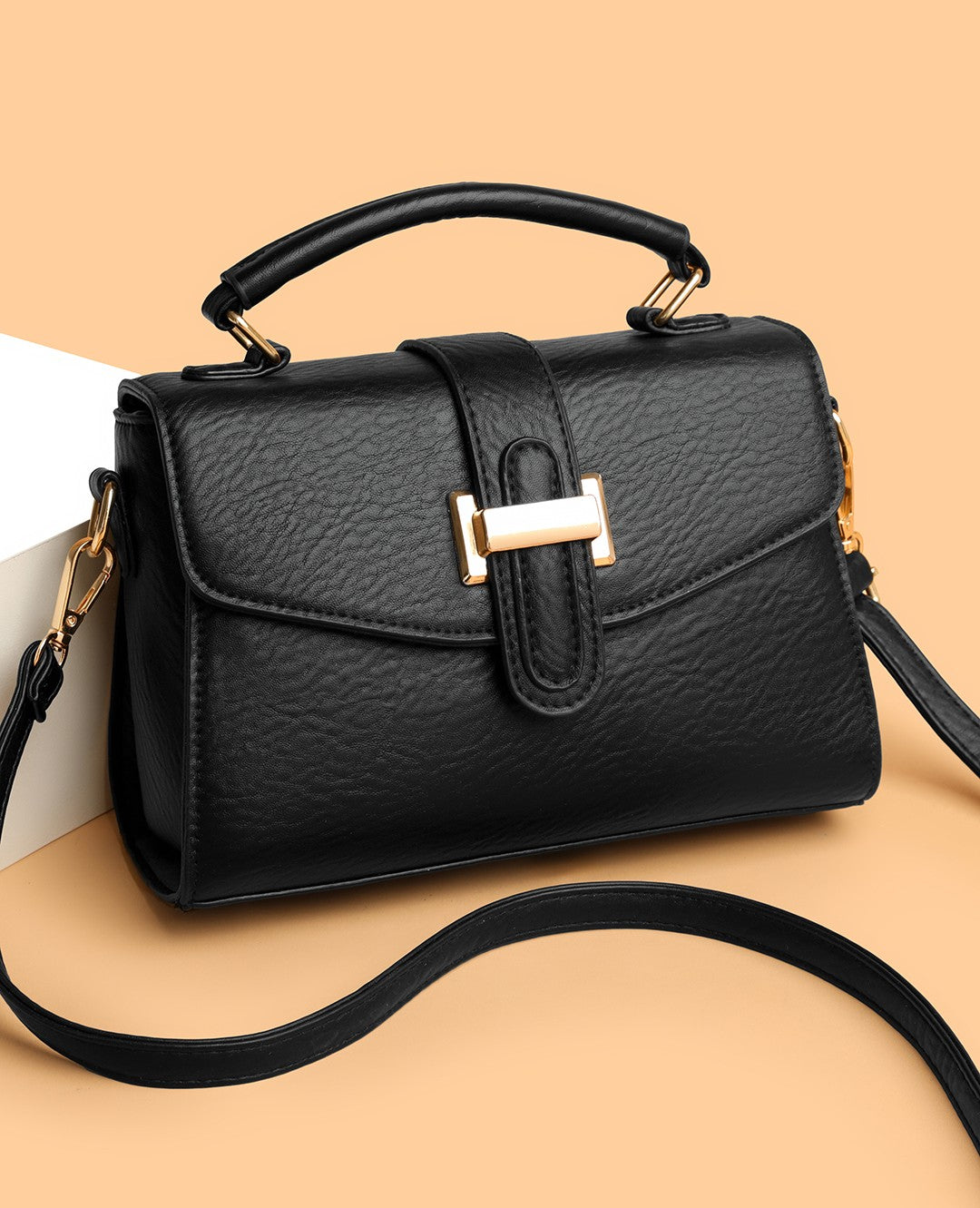 Classic Top Handle Leather Satchel – Black Edition