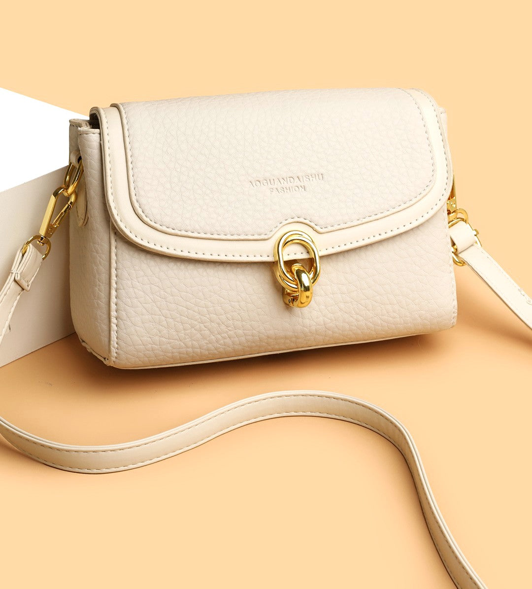 Classic Lock Leather Shoulder Bag – Ivory Edition