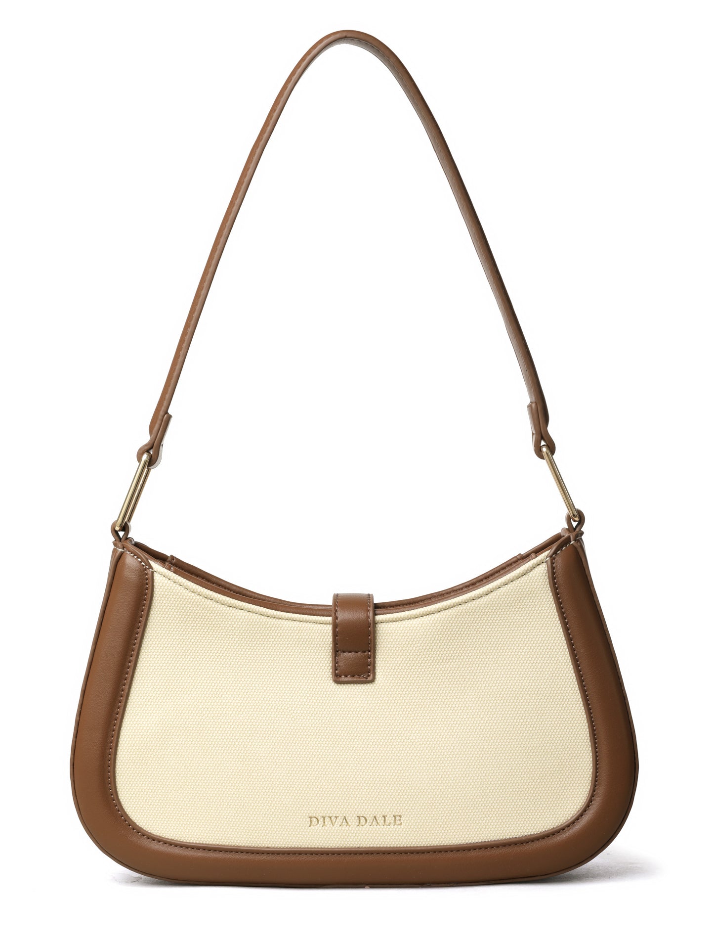 Canvas & Vegan Leather Shoulder Bag – Beige & Brown Edition