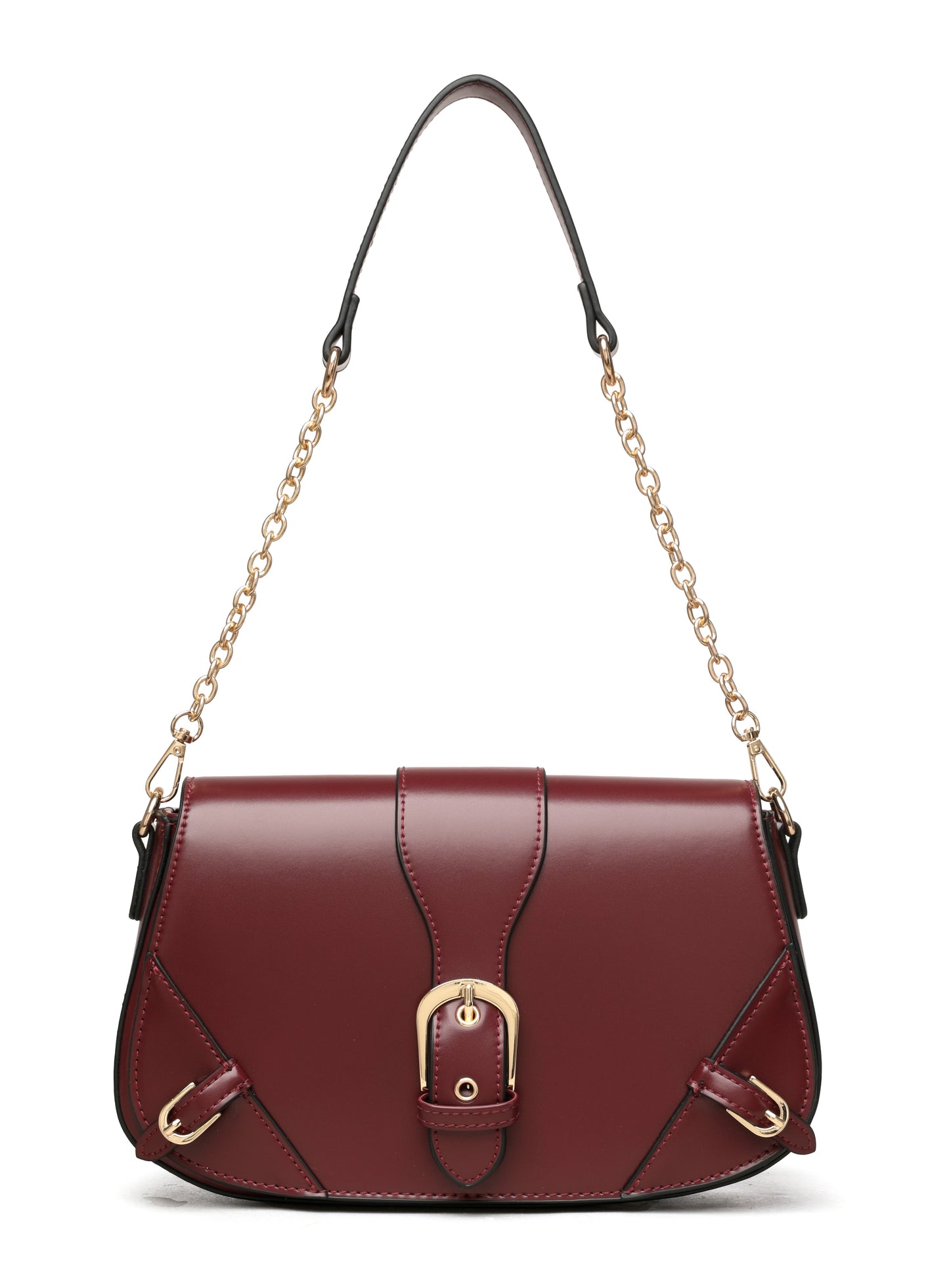 Classic Contrast Flap Shoulder Bag – Burgundy Edition