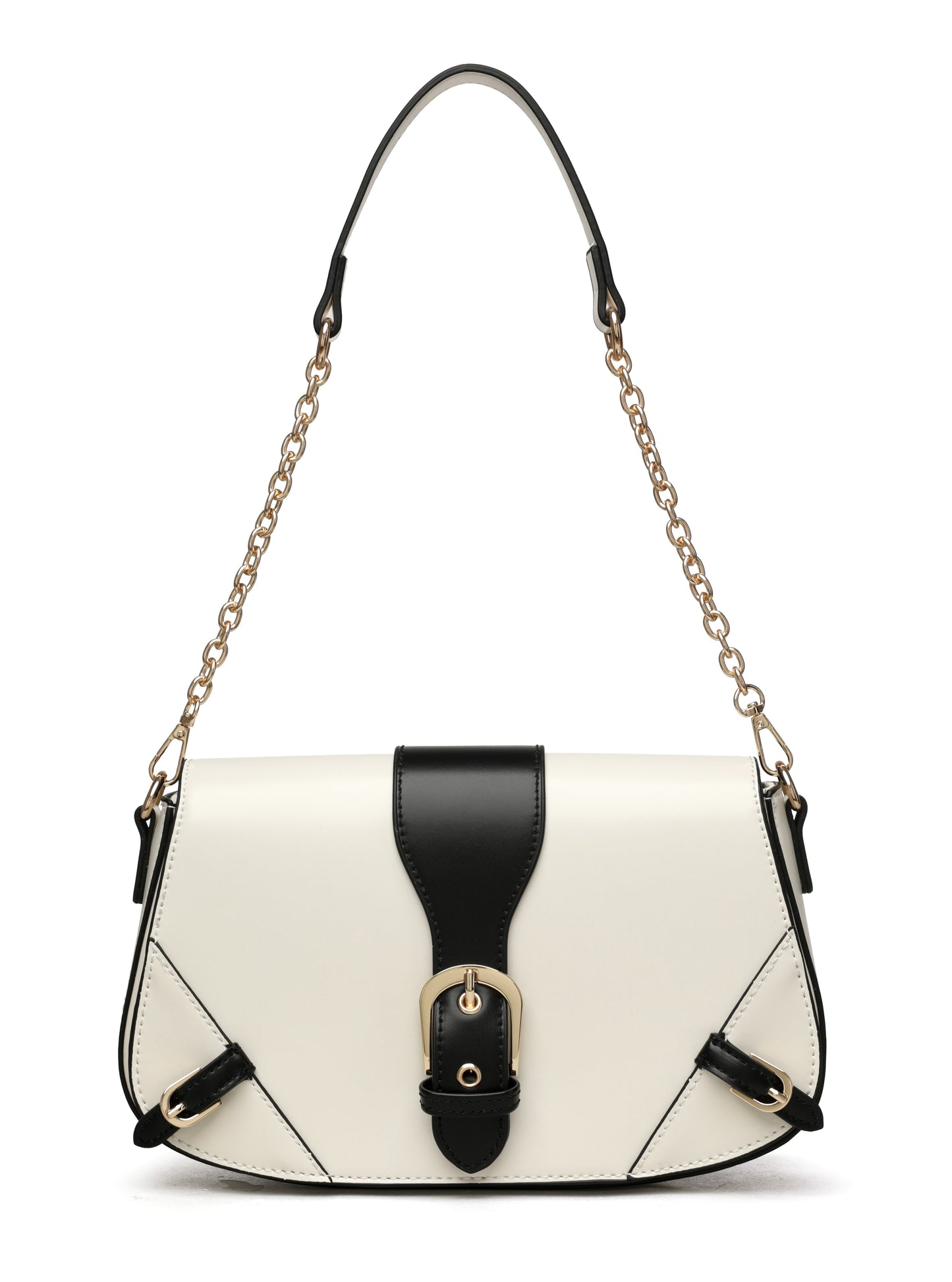 Classic Contrast Flap Shoulder Bag – Ivory & Black Edition