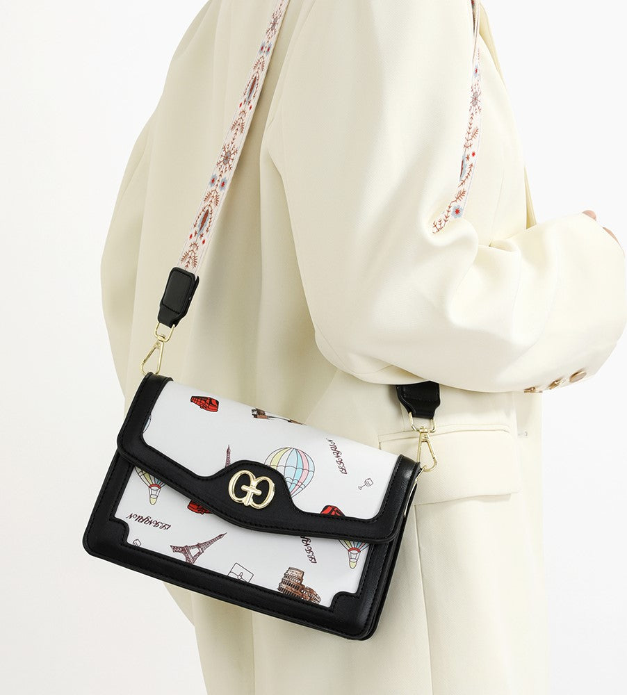 The Parisian Traveler Crossbody in Blanc & Onyx