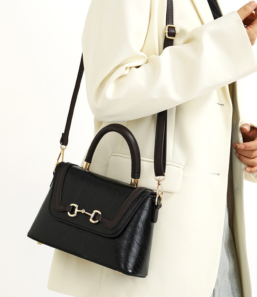 The Equestrian Noir Satchel in Onyx & Umber