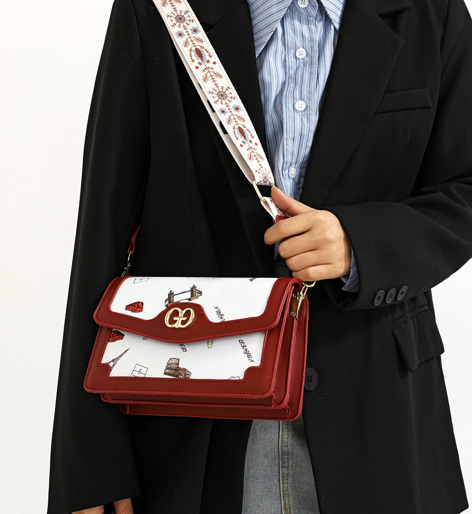 The Parisian Traveler Crossbody in Rouge & Ivory