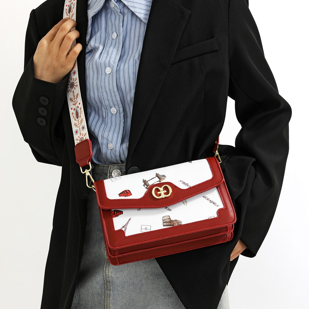 The Parisian Traveler Crossbody in Rouge & Ivory