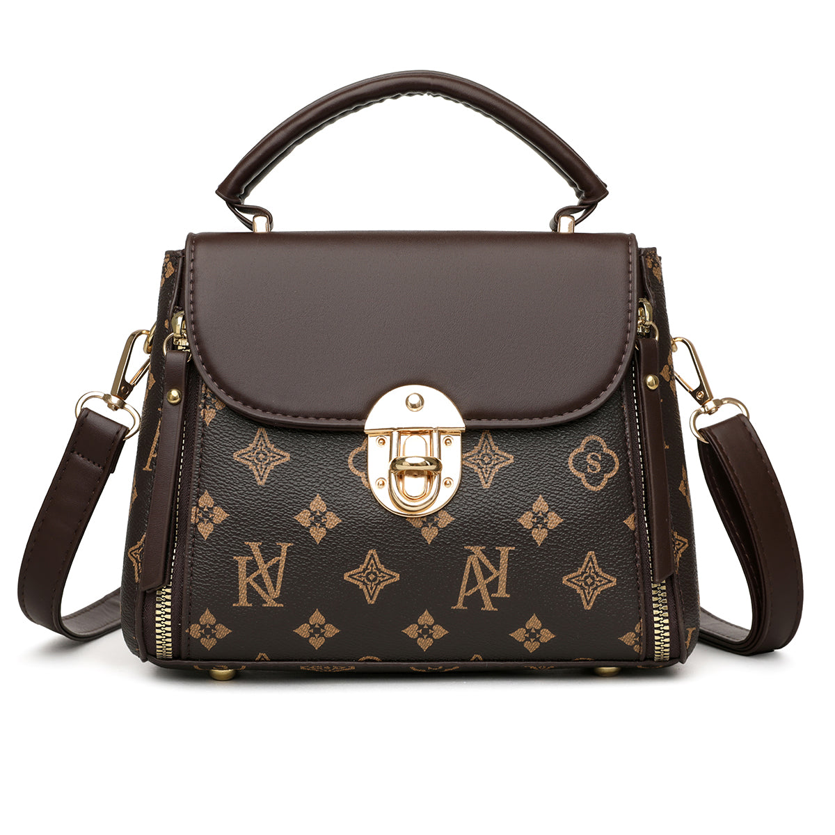 Elegant Monogram Top Handle Satchel – Brown Edition